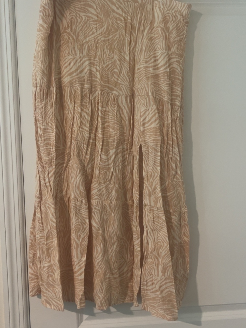 Nine West Beige Zebra-Print Tiered Maxi Skirt